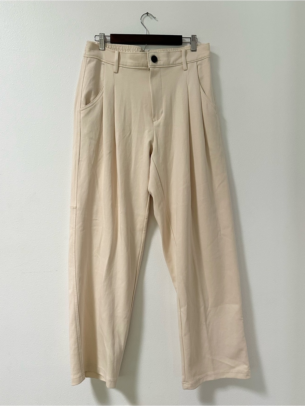 Zara Women’s High Waisted Cream Pleaded Trousers Cozy Minimalist Neutral XL
